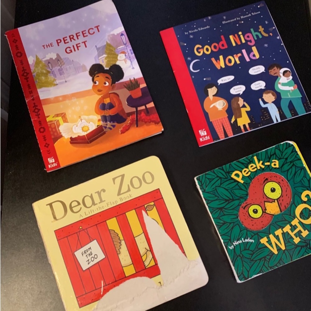 (4) Story Books .. “Peek-A-Who” by Niña Laden, “Good Night World” Nicola Edwards